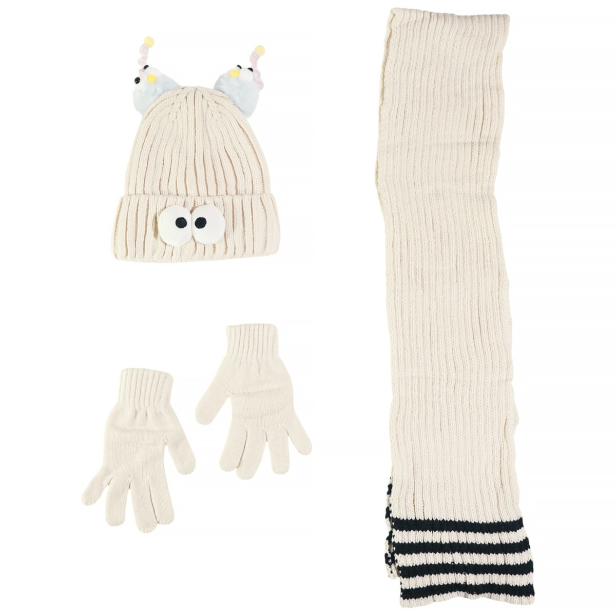 Kitti πλεκτό σετ για αγόρι μπεζ με σκούφο, κασκόλ και γάντια