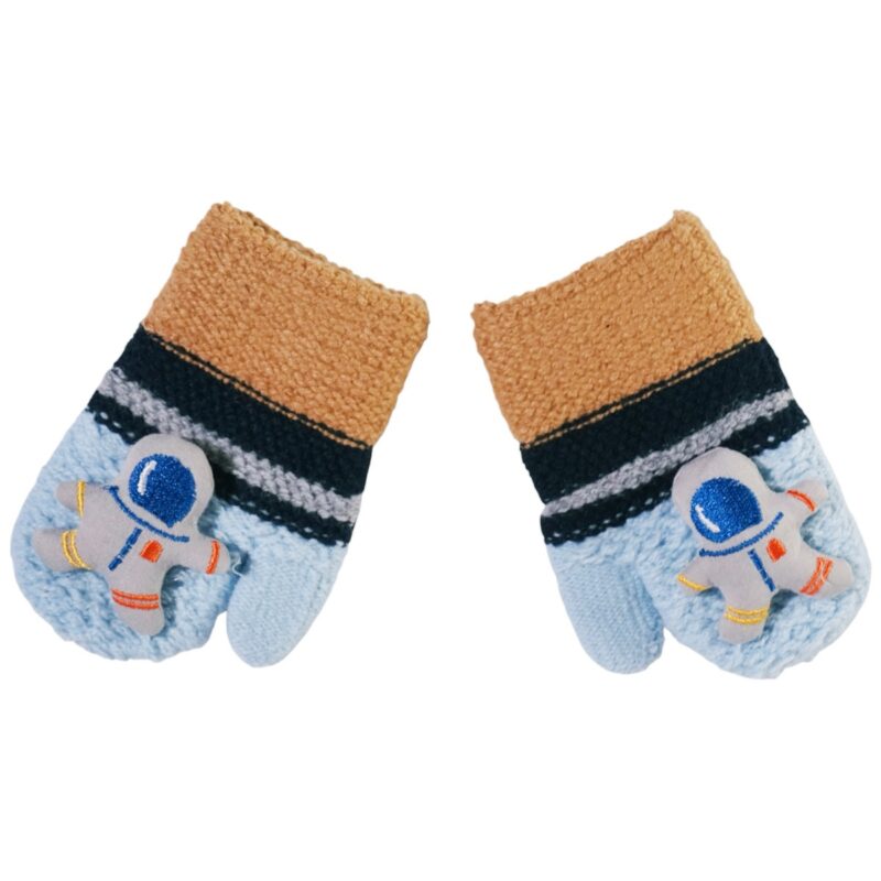 Παιδικά πλεκτά γάντια χούφτες Kitti γαλάζιο με αστροναύτη