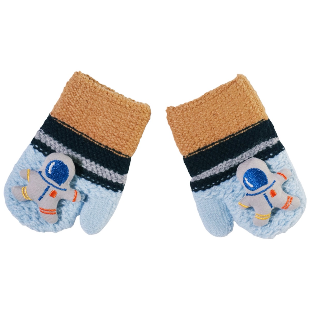 Παιδικά πλεκτά γάντια χούφτες Kitti γαλάζιο με αστροναύτη