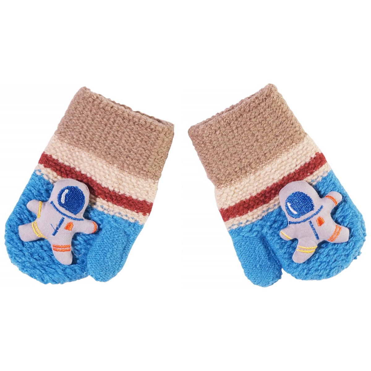 Παιδικά πλεκτά γάντια χούφτες Kitti μπλε με αστροναύτη