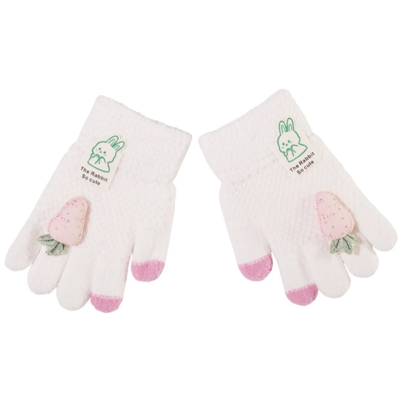 Kitti πλεκτά γάντια για κορίτσι σε εκρού χρώμα με απλικέ