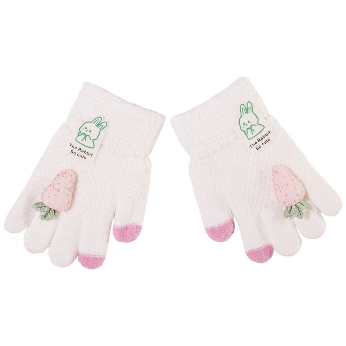 Kitti πλεκτά γάντια για κορίτσι σε εκρού χρώμα με απλικέ