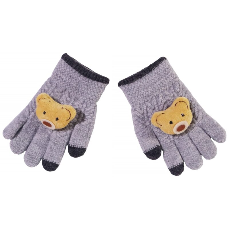 Kitti πλεκτά γάντια για αγόρι σε γκρι χρώμα με απλικέ σχέδιο