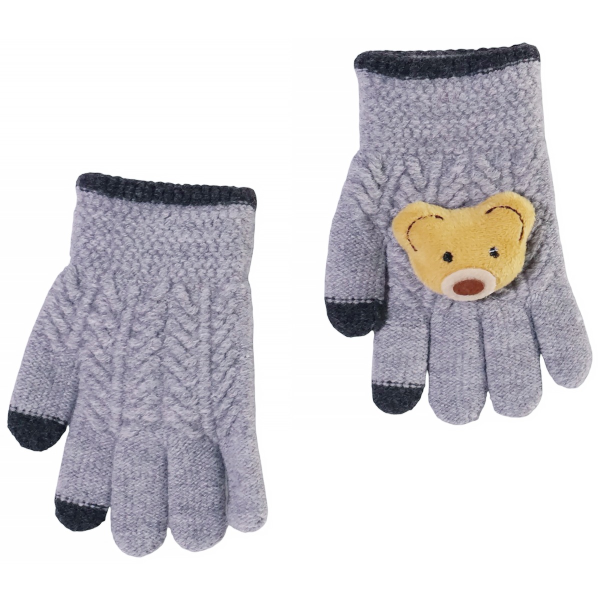 Kitti παιδικά γκρι γάντια χειμερινά με χαριτωμένη διακόσμηση