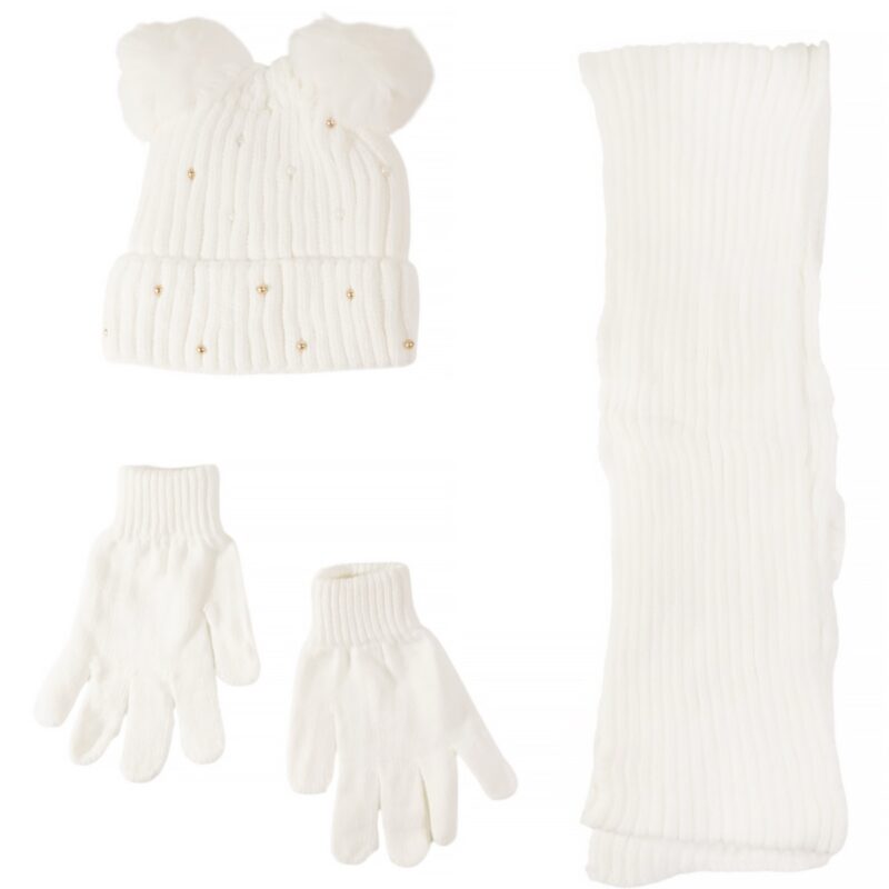 Kitti πλεκτό σετ για κορίτσι εκρού με σκούφο, κασκόλ και γάντια