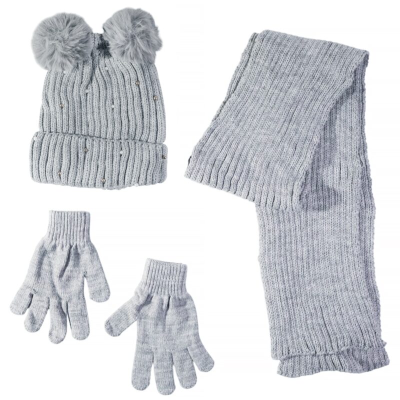 Πλεκτό σετ Fuchsia Pearls Kitti για κορίτσι με σκουφάκι, κασκόλ και γάντια