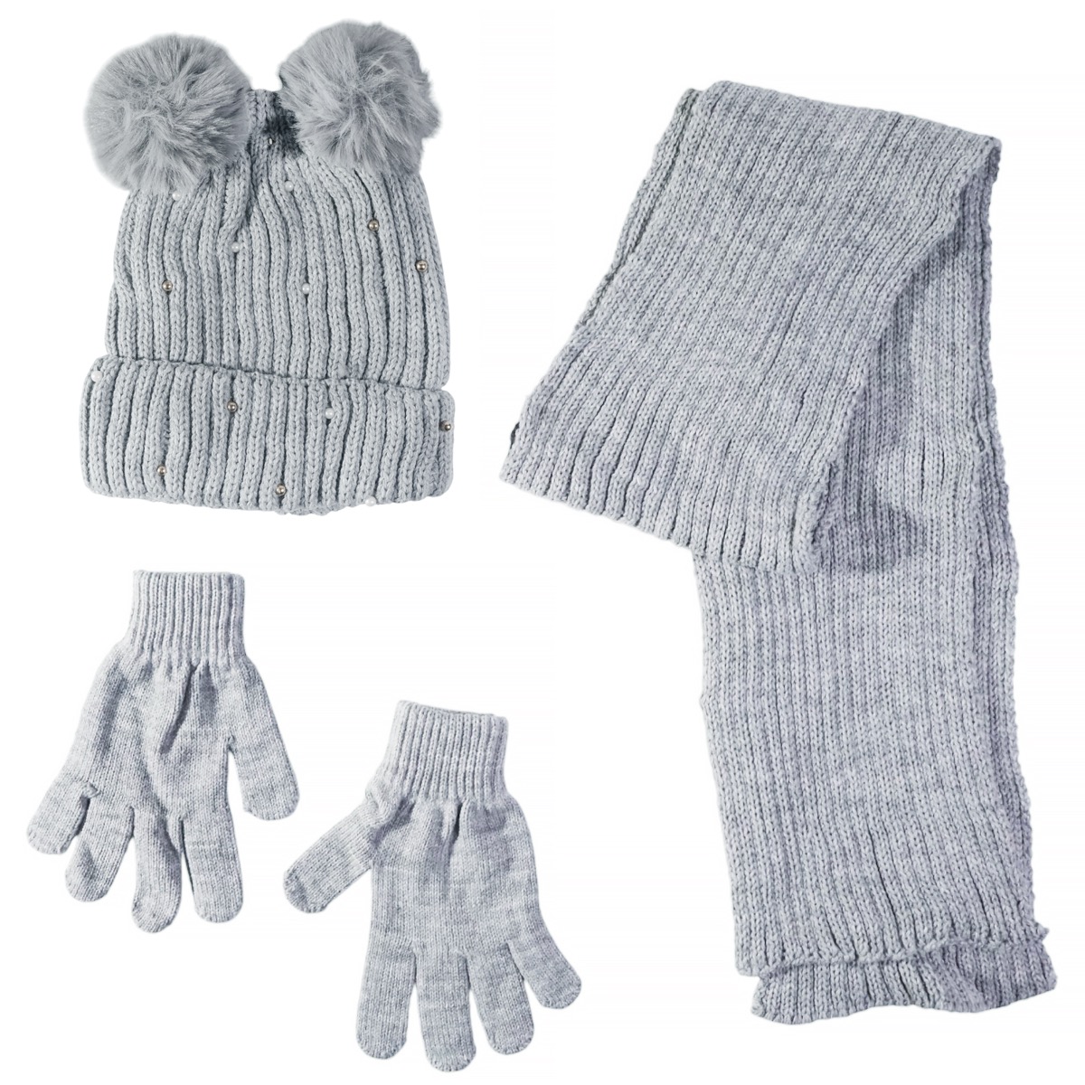 Πλεκτό σετ Fuchsia Pearls Kitti για κορίτσι με σκουφάκι, κασκόλ και γάντια