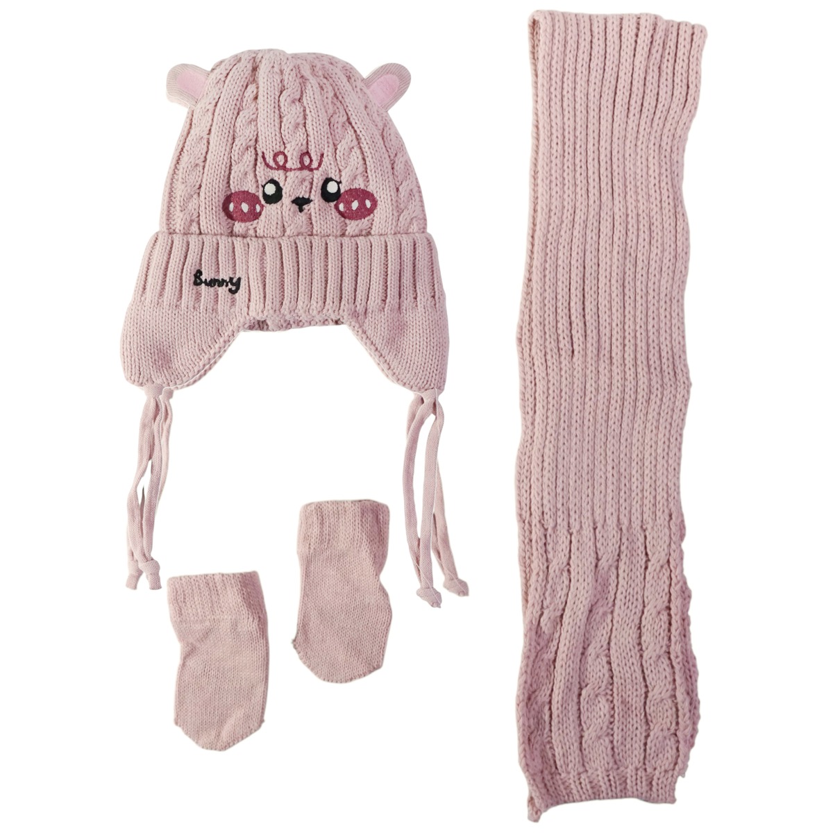 Πλεκτό σετ Recos για κορίτσι, σομόν, με εσωτερική επένδυση fleece