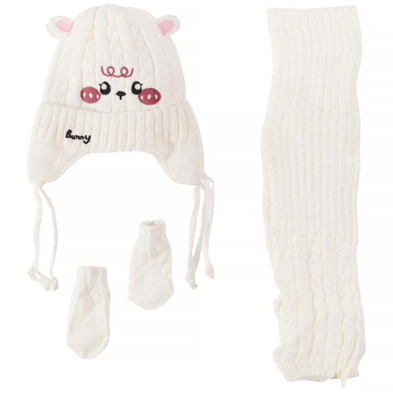 Recos σετ σκούφος-κασκόλ-γάντια για κορίτσι, εκρού, για τον χειμώνα