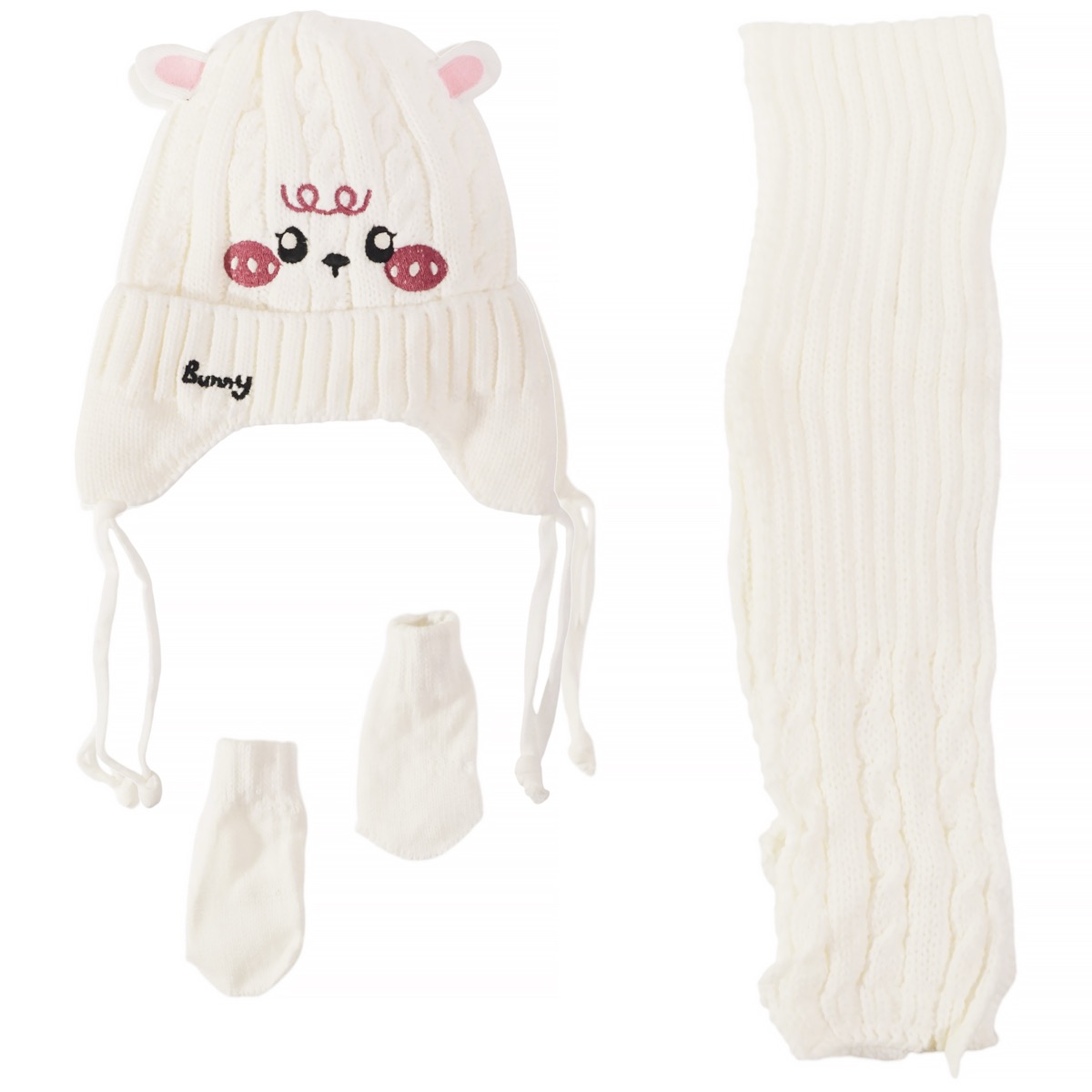 Recos σετ σκούφος-κασκόλ-γάντια για κορίτσι, εκρού, για τον χειμώνα