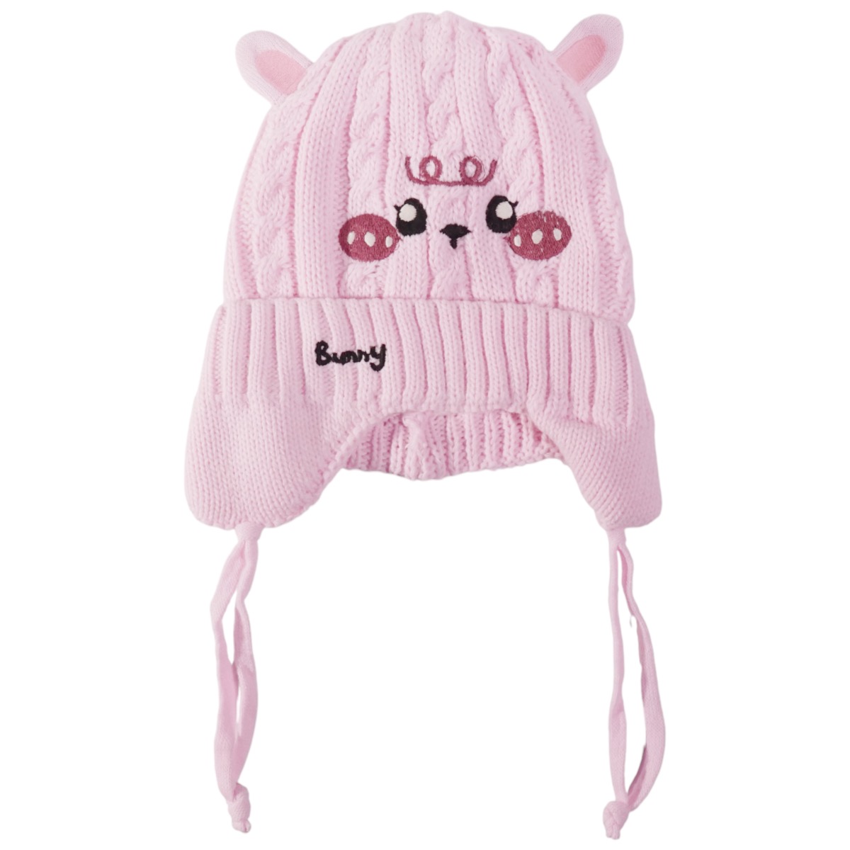 Ροζ σκούφος Recos για κορίτσι με κέντημα και αυτάκια