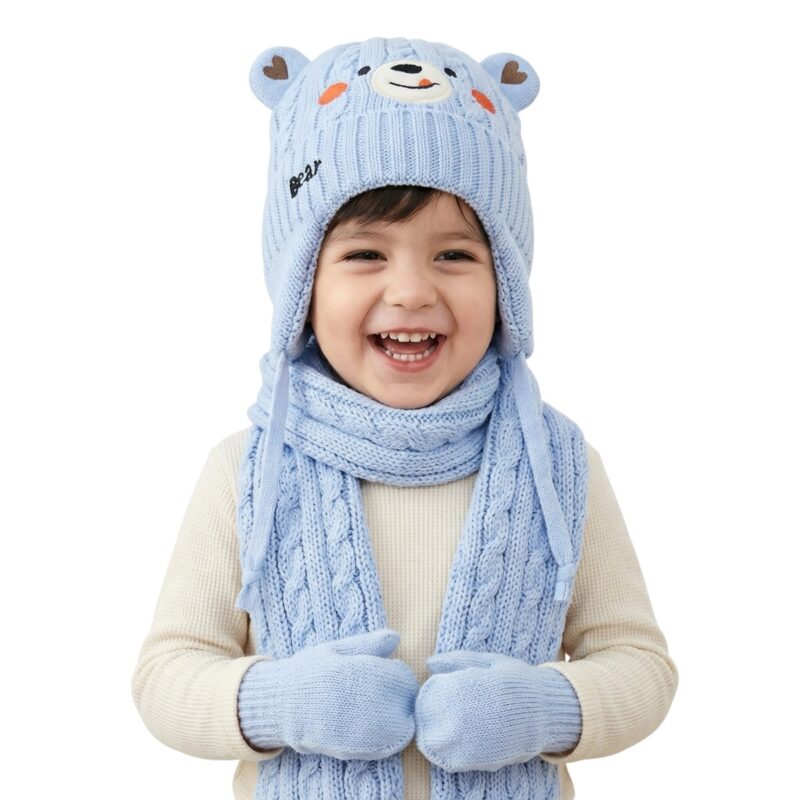 Recos πλεκτό σετ σκούφος-κασκόλ-γάντια «Light Blue Boy»