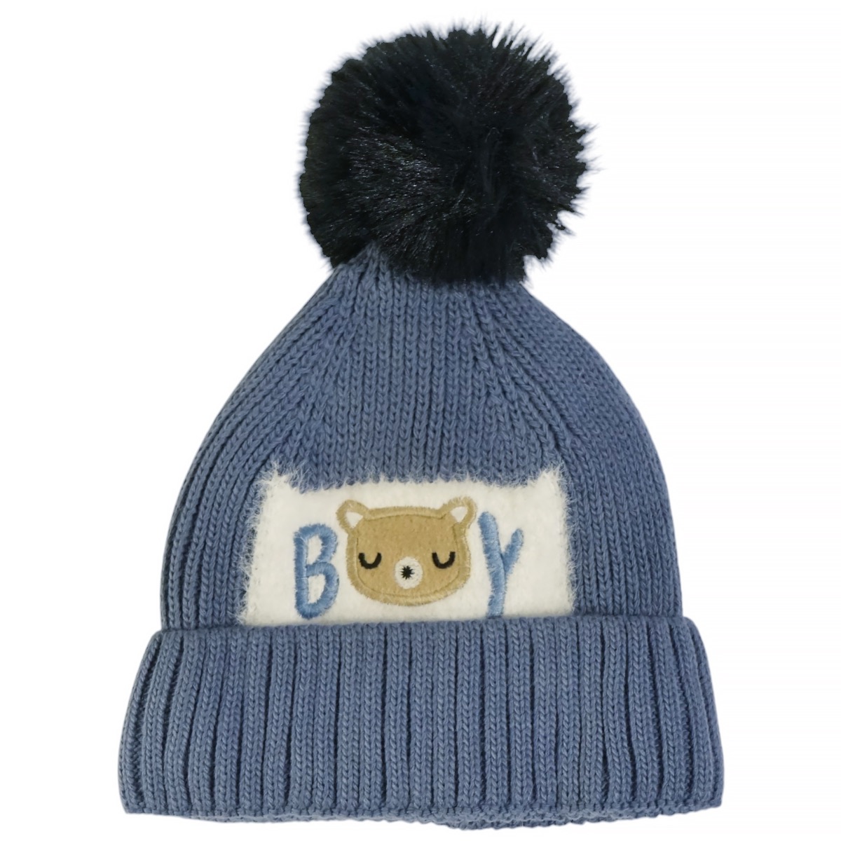 Σκούφος Recos μπλε με μεγάλη φούντα και απλικέ