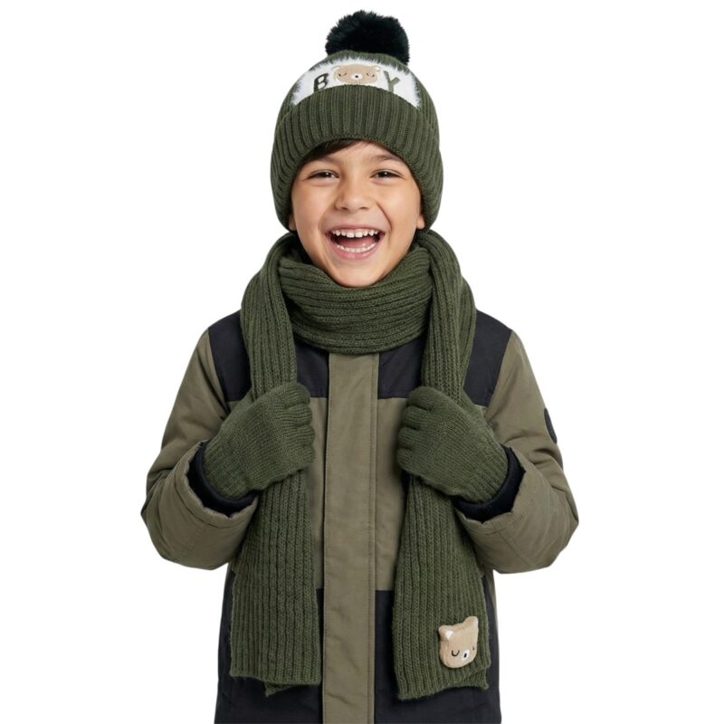 Recos πλεκτό σετ σκούφος-κασκόλ-γάντια «Oil Boy»