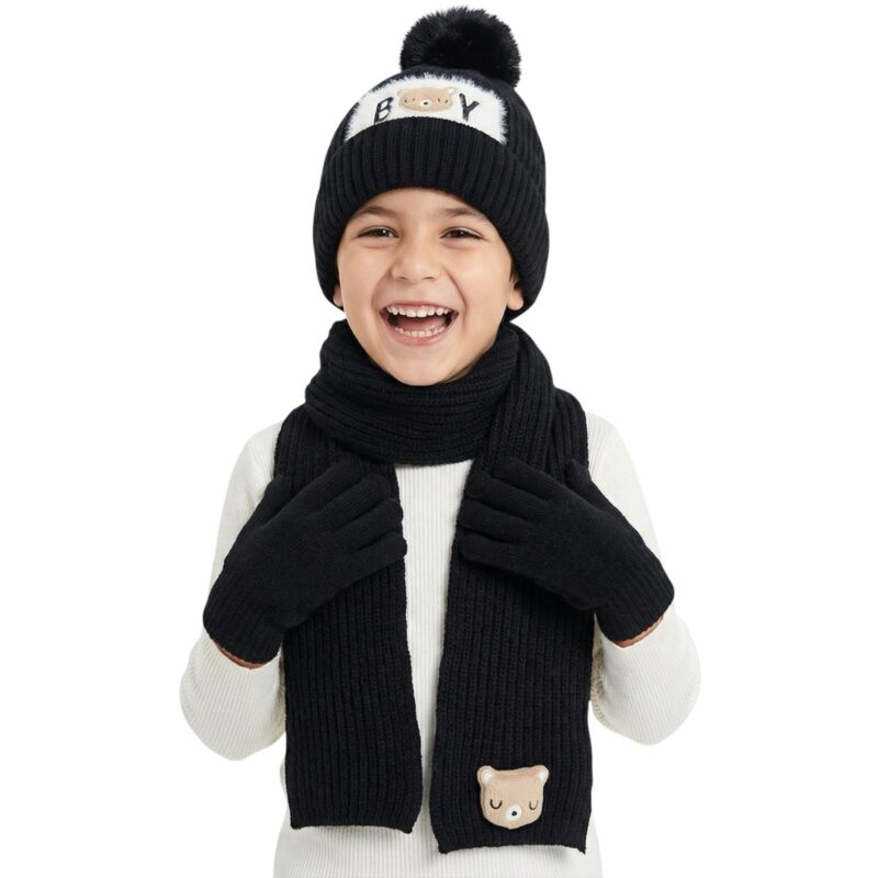 Recos πλεκτό σετ σκούφος-κασκόλ-γάντια «Black Boy»