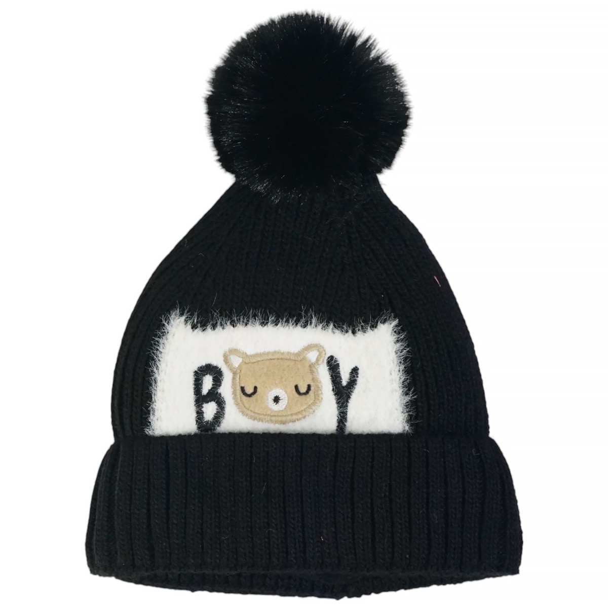 Σκούφος Recos μαύρος με εντυπωσιακή φούντα και απλικέ