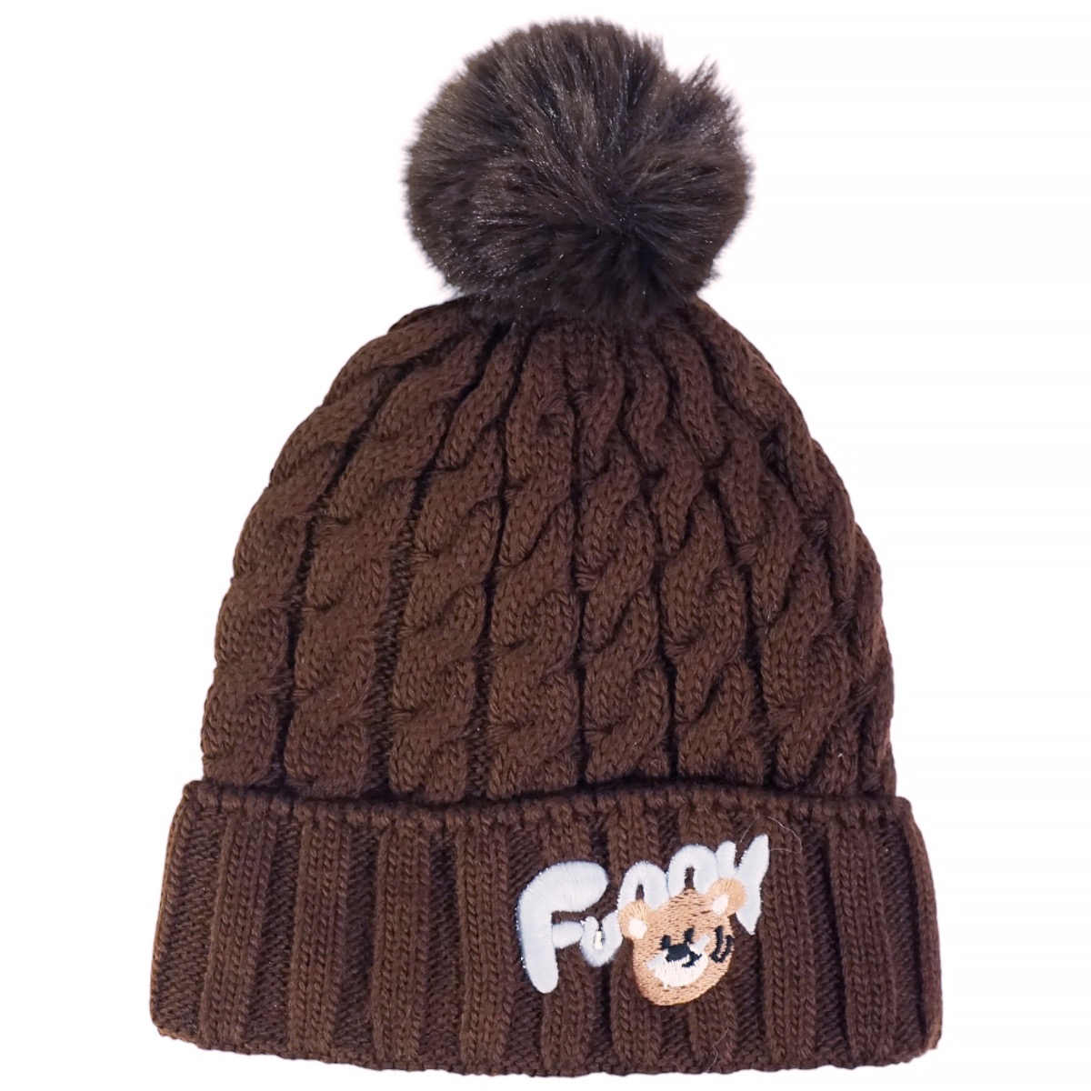 Σκούφος Recos Brown Funny Bunny για αγόρι με απλικέ σχέδιο και φούντα