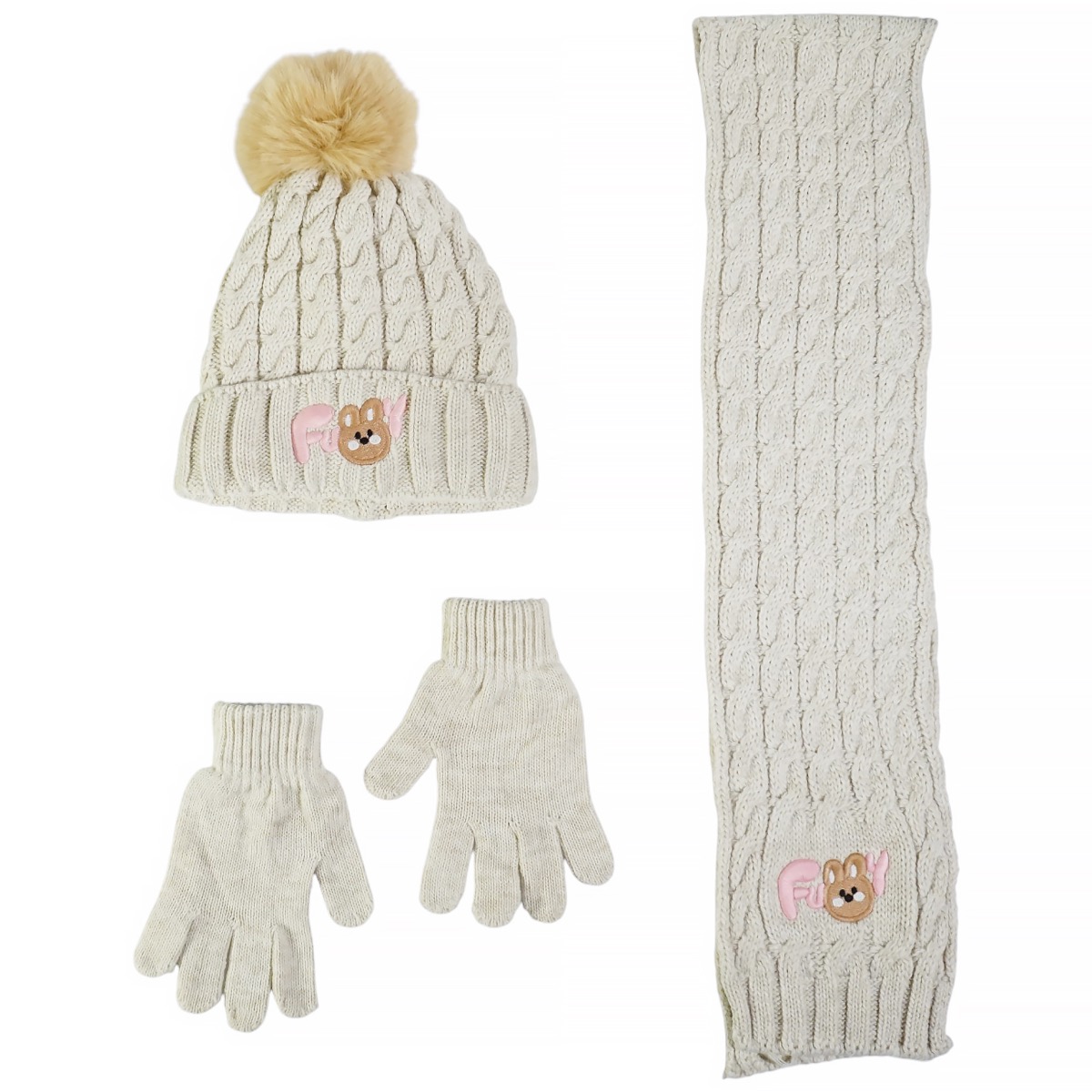 Ολοκληρωμένο πλεκτό σετ Recos Beige Funny Bunny για κορίτσι