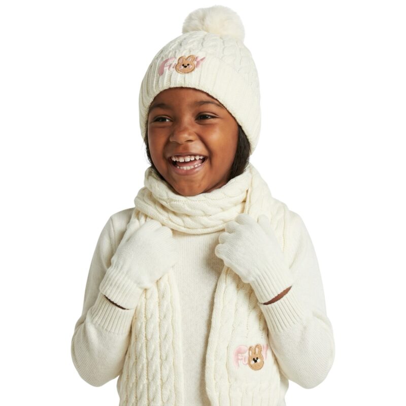 Recos πλεκτό σετ σκούφος-κασκόλ-γάντια «Funny Bunny»