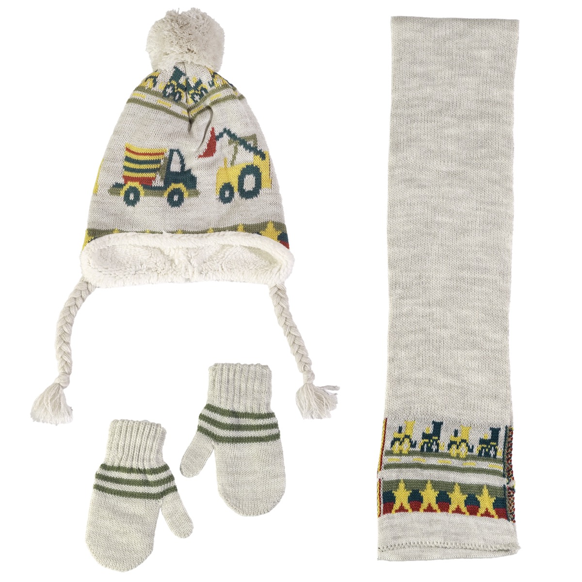 Πλεκτό σετ Colorful Cars Tidi Kids για αγόρι με σκουφάκι, κασκόλ και γάντια