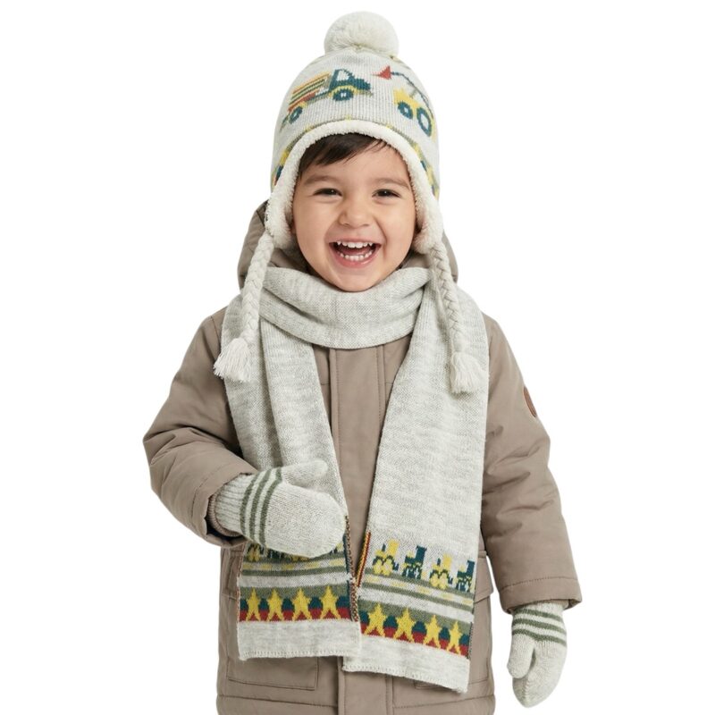 Tidi Kids πλεκτό σετ σκούφος-κασκόλ-γάντια «Colorful Cars»