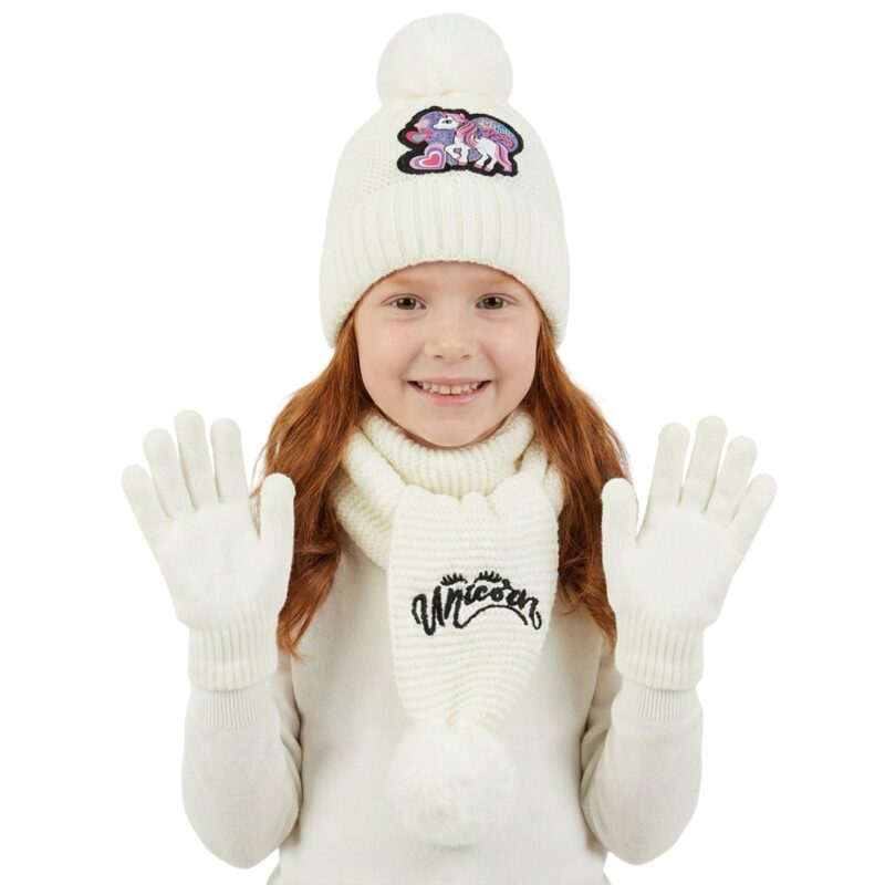 Juju πλεκτό σετ σκούφος-κασκόλ-γάντια «Unicorn Pony»