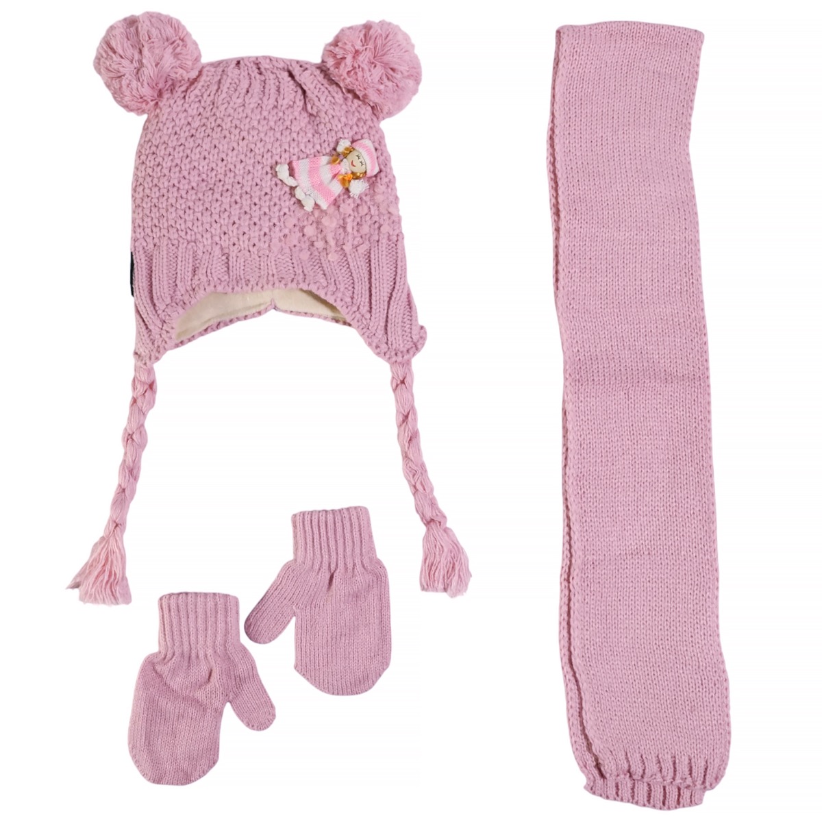 Πλεκτό σετ Juju Pink Girl για κορίτσι με σκούφο, κασκόλ και γάντια