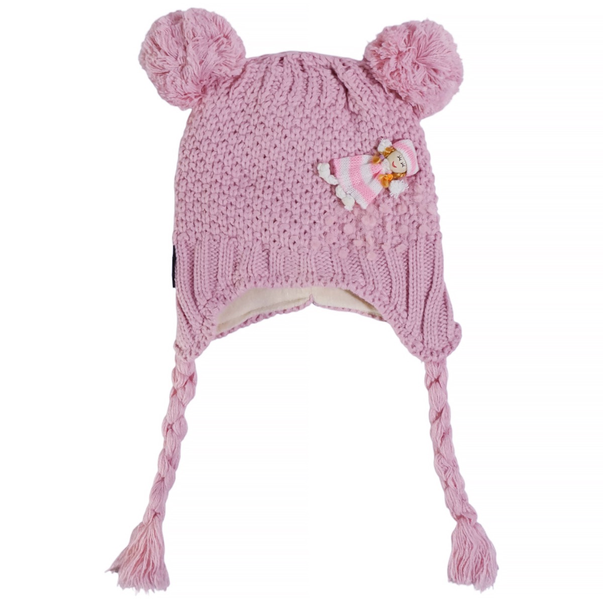 Σκούφος Juju Pink Girl για κορίτσι με χαριτωμένο απλικέ σχέδιο και δύο φουντίτσες