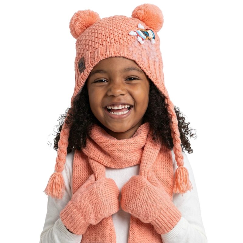 Juju πλεκτό σετ σκούφος-κασκόλ-γάντια «Coral Girl»