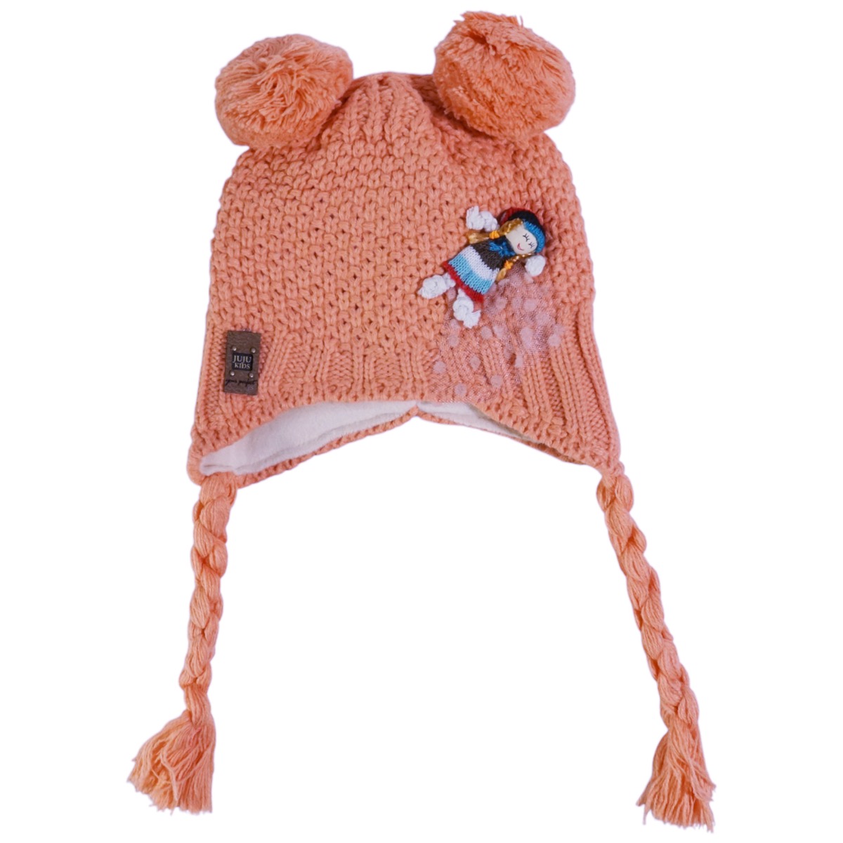 Σκούφος Juju Coral Girl για κορίτσι με χαριτωμένο απλικέ σχέδιο και δύο φουντίτσες