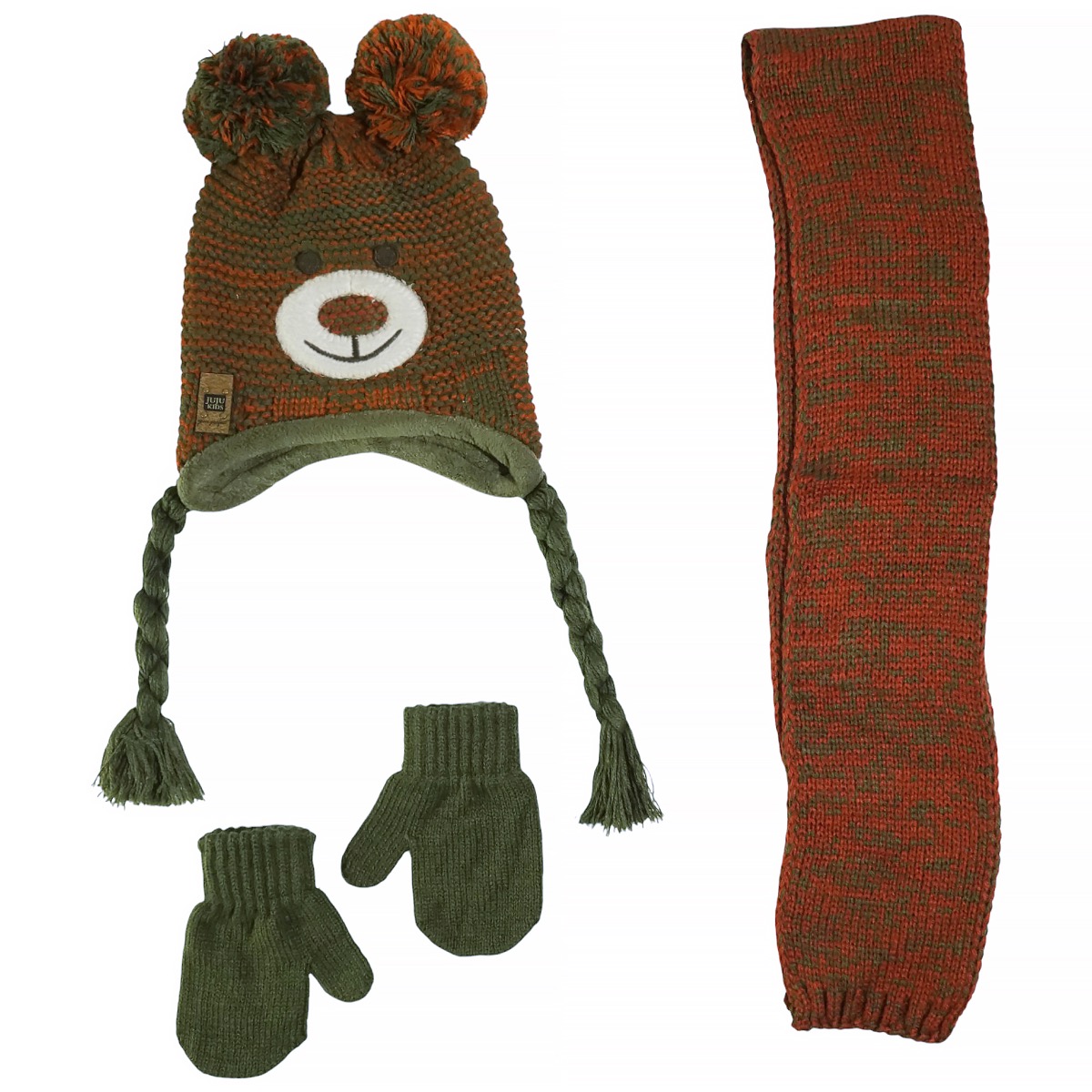 Πλεκτό σετ Juju Perfect Bear πολύχρωμο για αγόρι με σκούφο, κασκόλ και γάντια
