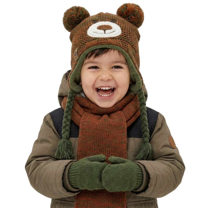 Juju πλεκτό σετ σκούφος-κασκόλ-γάντια «Perfect Bear»