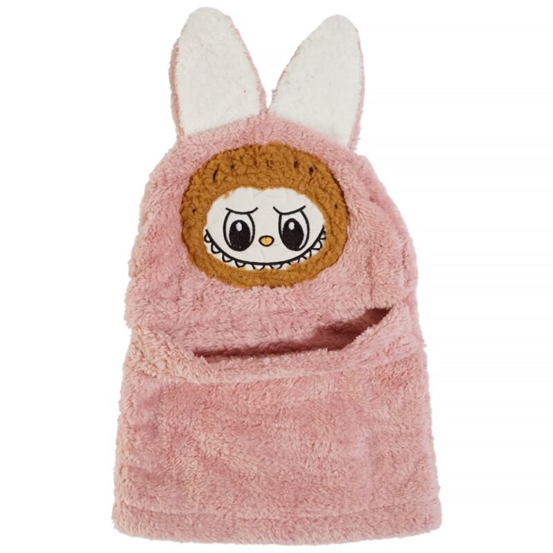 Minikep σκουφάκι full face ροζ για κορίτσια με αυτάκια