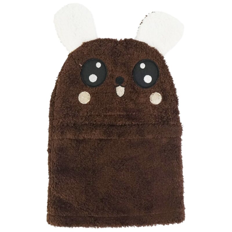 Minikep σκουφάκι full face σκούρο καφέ με κέντημα panda και αυτάκια