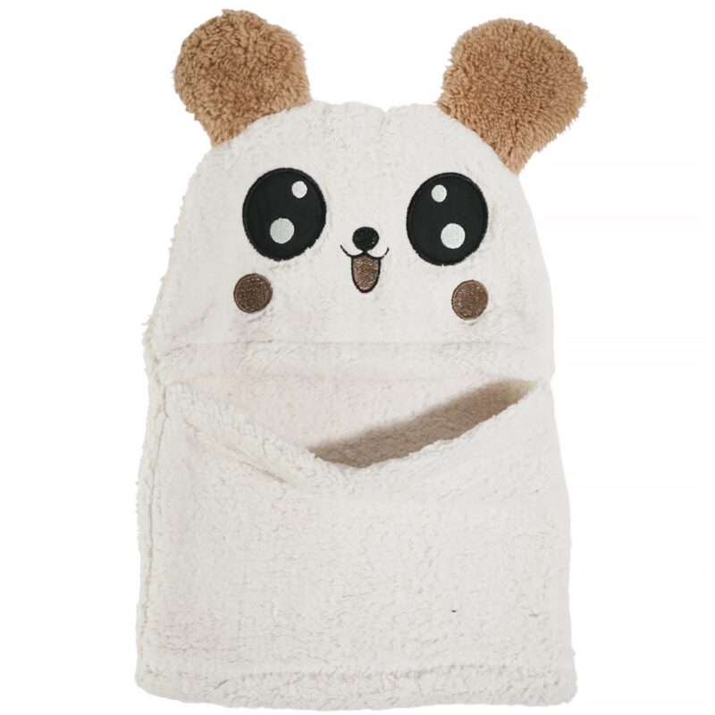 Minikep παιδικό σκουφάκι μπεζ fleece με panda στο μπροστινό μέρος
