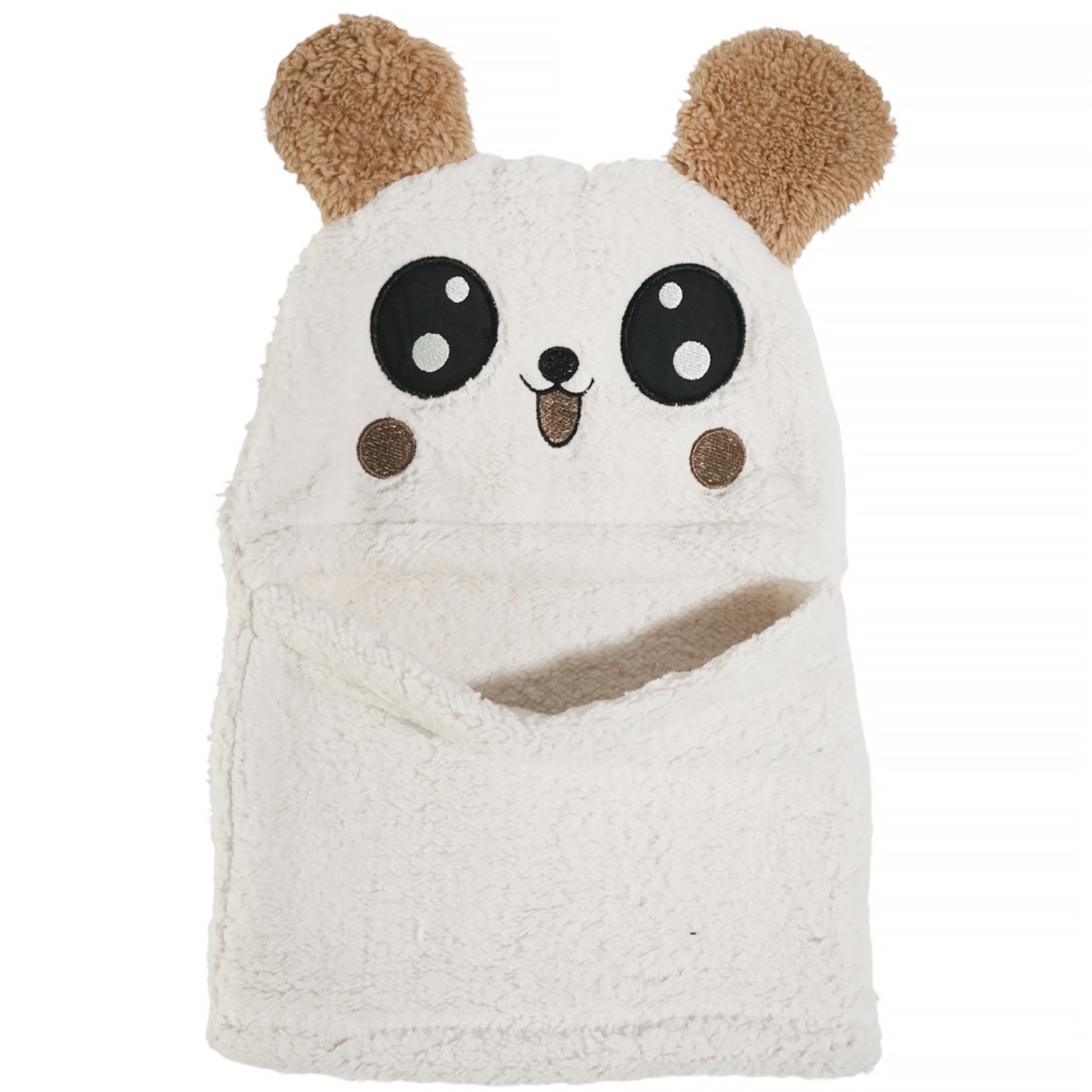 Minikep παιδικό σκουφάκι μπεζ fleece με panda στο μπροστινό μέρος
