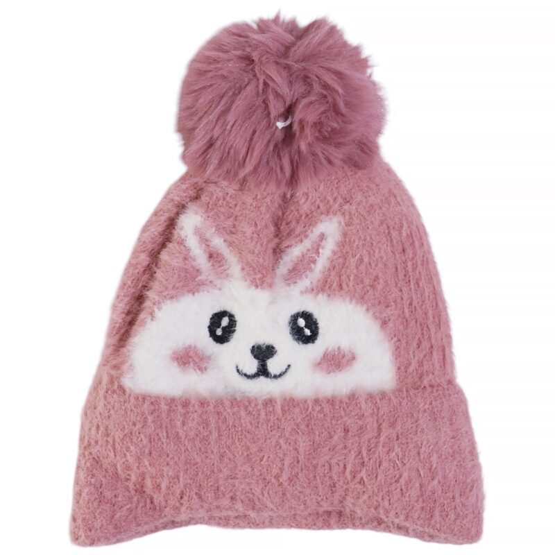 Prahar σκουφάκι μοβ με κουνελάκι πλεκτό και fleece για κορίτσι