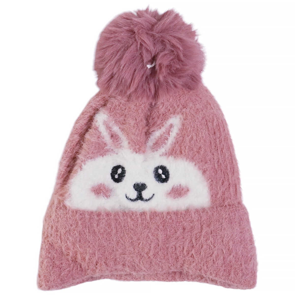 Prahar σκουφάκι μοβ με κουνελάκι πλεκτό και fleece για κορίτσι