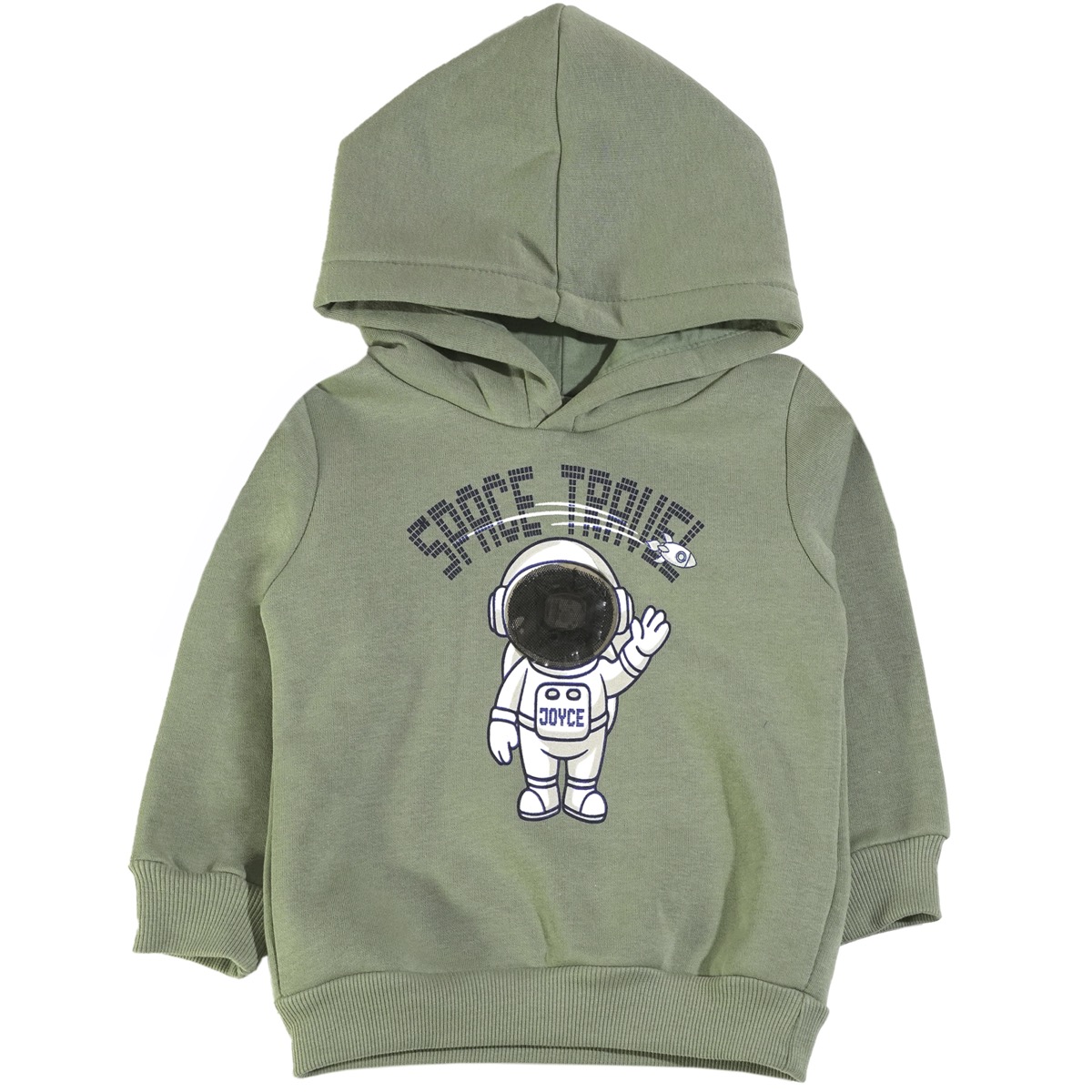 Joyce πράσινη παιδική μπλούζα φούτερ με κουκούλα και χνούδι