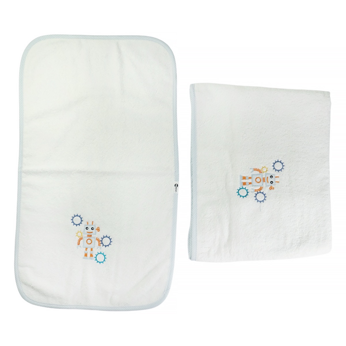 Μεγάλη παιδική πετσέτα Robot Little One λευκή με απλικέ ρομπότ