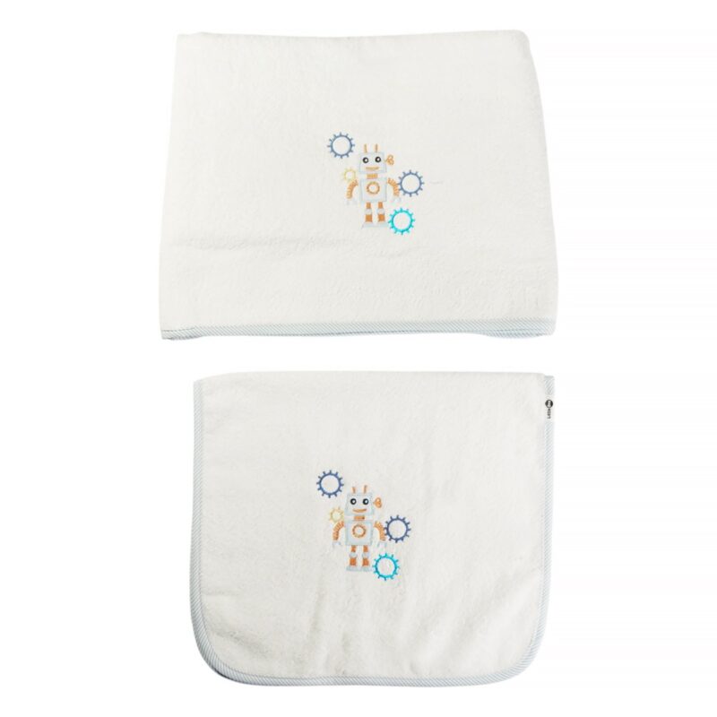 Σετ παιδικές πετσέτες Robot Little One λευκό με σχέδιο ρομπότ