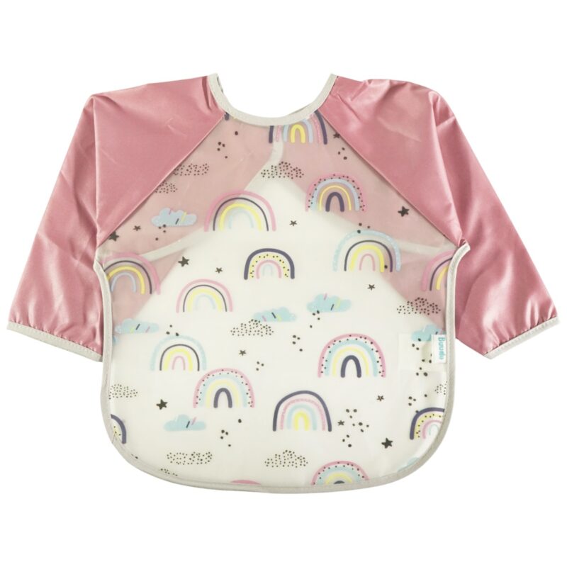 Buude Kids αδιάβροχη σαλιάρα Rainbows σε ροζ χρώμα
