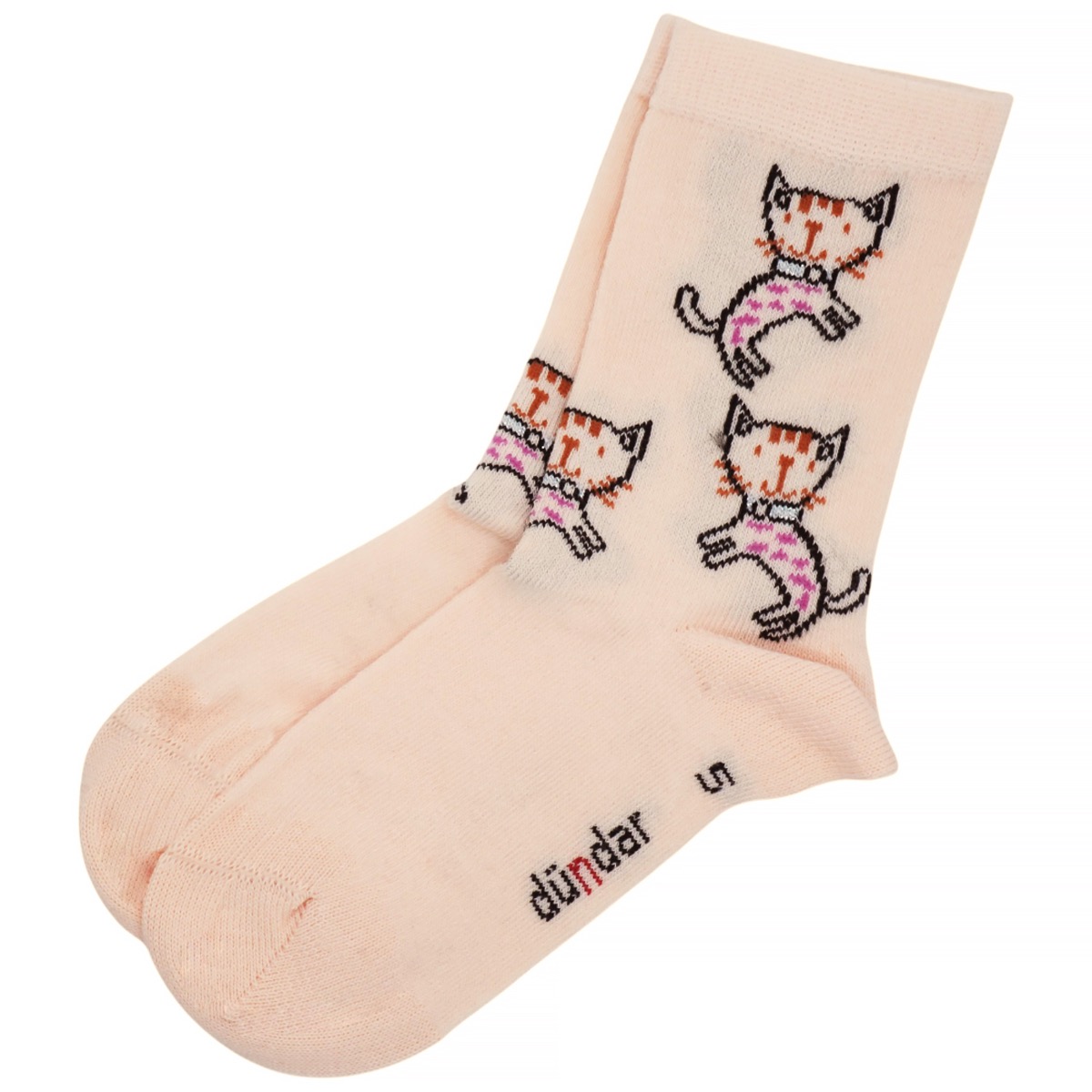 Καλτσάκια Dundar σομόν για κορίτσια, σχέδιο γατούλες και ανθεκτικότητα