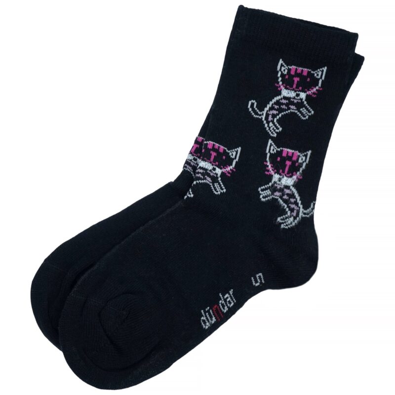 Κοριτσίστικα καλτσάκια Dundar μαύρο με μοτίβο γατούλες