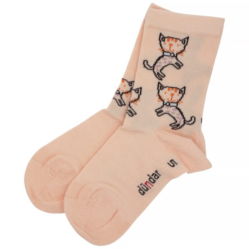 Κοριτσίστικα καλτσάκια Dundar σομόν γατούλες με παιχνιδιάρικο σχέδιο