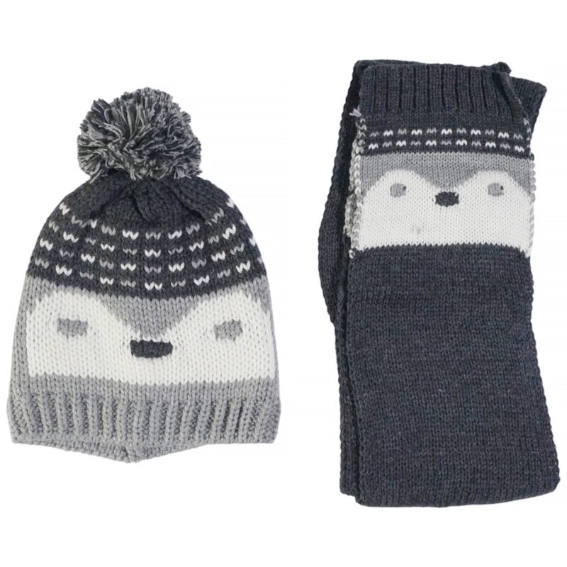 Kitti πλεκτό κασκόλ γκρι με πιγκουίνο για αγόρι