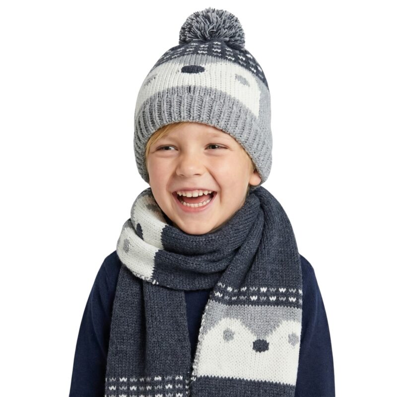 Kitti πλεκτό σετ σκούφος και κασκόλ «Grey Penguin»