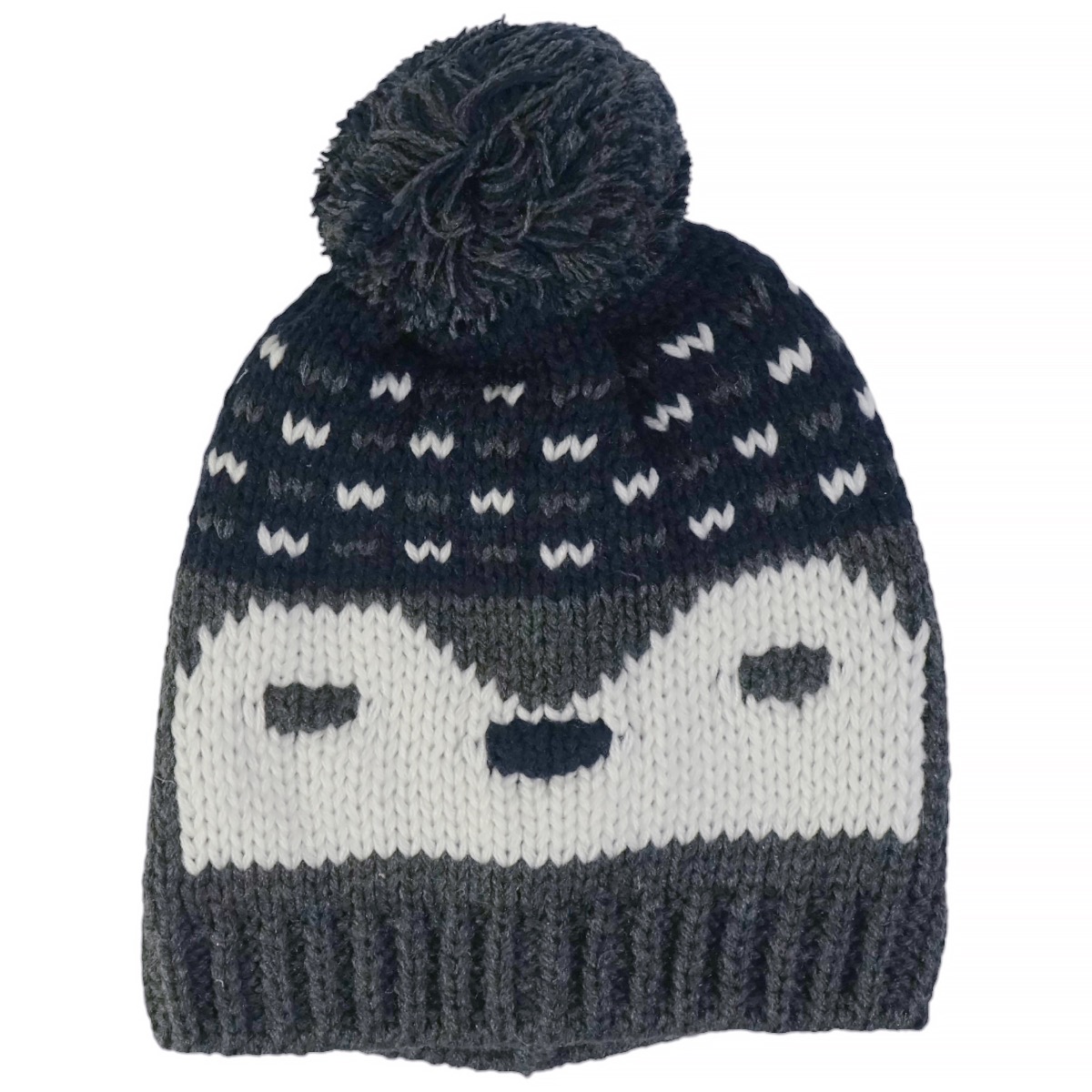 Kitti μαύρος πλεκτός σκούφος με φούντα και πιγκουίνο για αγόρι