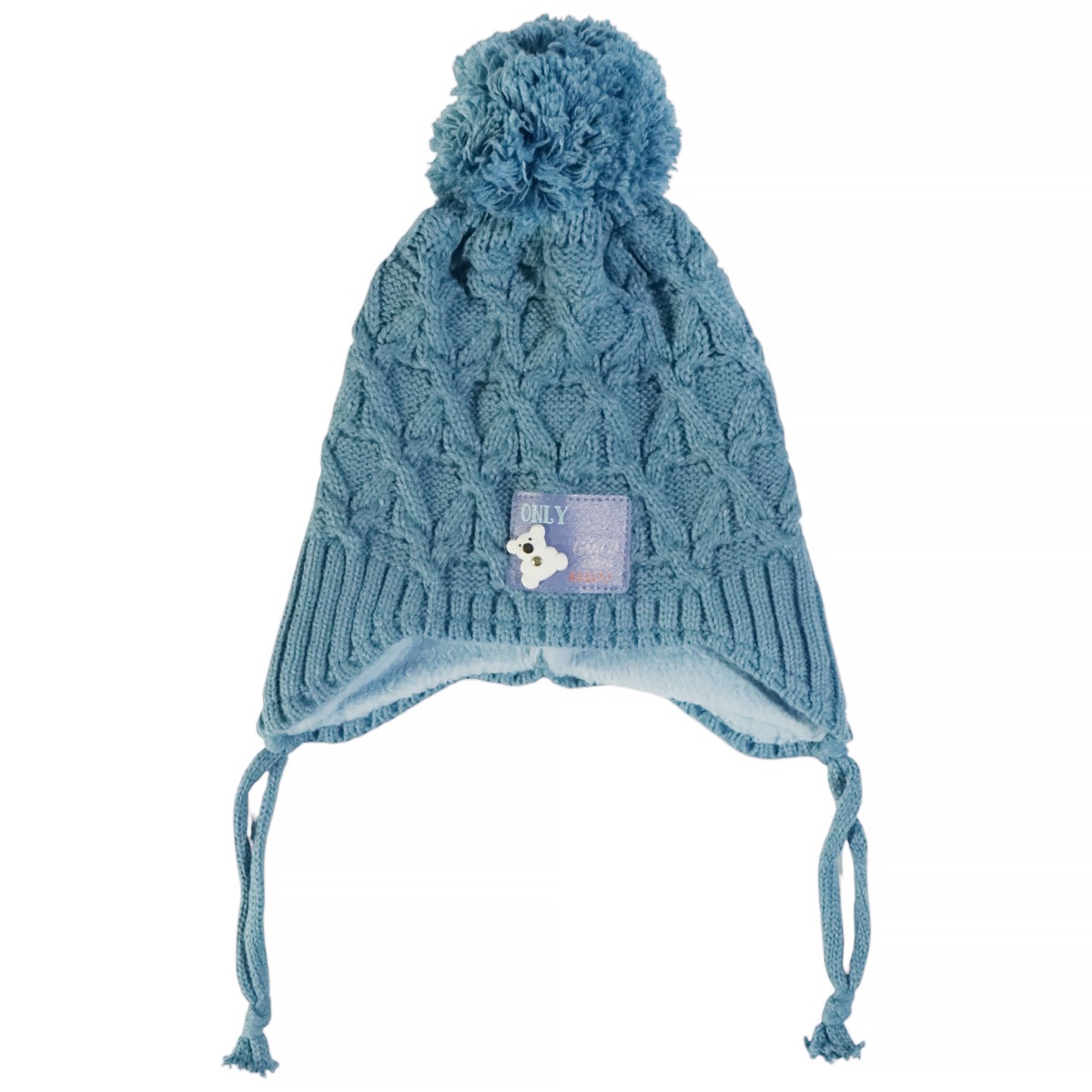 Kitti πλεκτός σκούφος ραφ με φούντα και κορδόνια για αγόρι