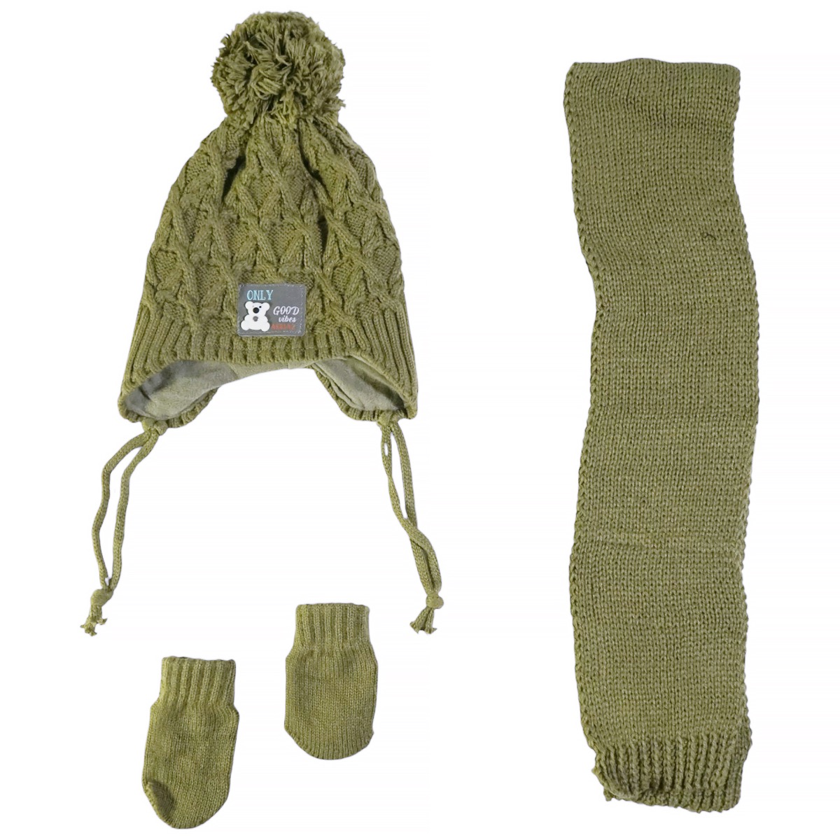 Kitti πλεκτό σετ λαδί για αγόρι με σκούφο κασκόλ και γάντια
